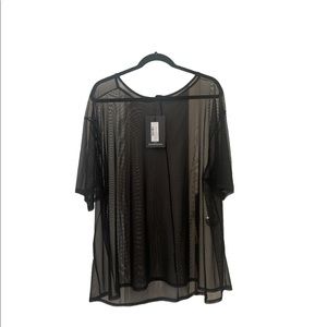 Plus Black Sheer Mesh Oversized T-Shirt